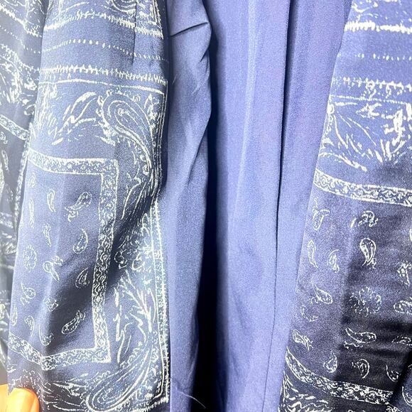Simply Vera Wang Women's Navy Silky Satin Paisley Bandanna Handkerchief Blazer M - Picture 8 of 10
